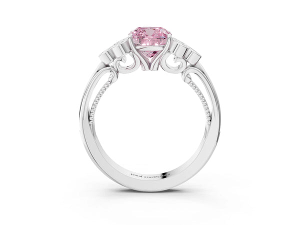 Platinum Cushion Cut Engagement Ring Setting for Fancy Pink Center with Bezel-Set Shoulder Clusters