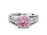 White gold Fancy Pink Cushion  Cut Diamond Engagement Ring with Pavé Band and Four-Prong Setting_3