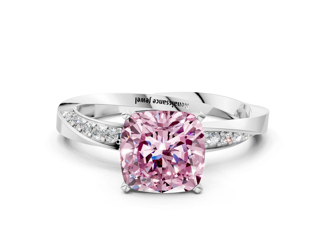 White gold Fancy Pink Cushion Cut Diamond Engagement Ring with Side Stone Accents and Four-Prong Setting_24