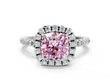 White gold Fancy Pink Cushion  Cut Diamond Floral Halo Engagement Ring with Pavé Band and Prong Setting_36