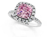 White gold Fancy Pink Cushion  Cut Diamond Floral Halo Engagement Ring with Pavé Band and Prong Setting_37