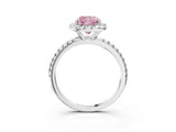 White gold Fancy Pink Cushion  Cut Diamond Floral Halo Engagement Ring with Pavé Band and Prong Setting_39