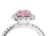 White gold Fancy Pink Cushion  Cut Diamond Floral Halo Engagement Ring with Pavé Band and Prong Setting_40