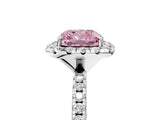 White gold Fancy Pink Cushion  Cut Diamond Floral Halo Engagement Ring with Pavé Band and Prong Setting_41