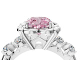 White gold Fancy Pink Cushion  Cut Diamond Floral Halo Engagement Ring with Shared Prong Setting 4