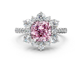 White gold Fancy Pink Cushion  Cut Diamond Floral Halo Pave Band with Prong Setting_37