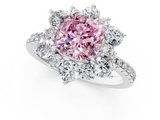 White gold Fancy Pink Cushion  Cut Diamond Floral Halo Pave Band with Prong Setting_38