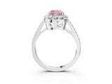 White gold Fancy Pink Cushion Cut Diamond Floral Halo Ring with Pavé Band and Prong Setting_10