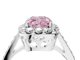 White gold Fancy Pink Cushion Cut Diamond Floral Halo Ring with Pavé Band and Prong Setting_11