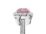 White gold Fancy Pink Cushion Cut Diamond Floral Halo Ring with Pavé Band and Prong Setting_12