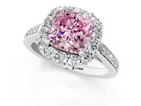 White gold Fancy Pink Cushion Cut Diamond Floral Halo Ring with Pavé Band and Prong Setting_8