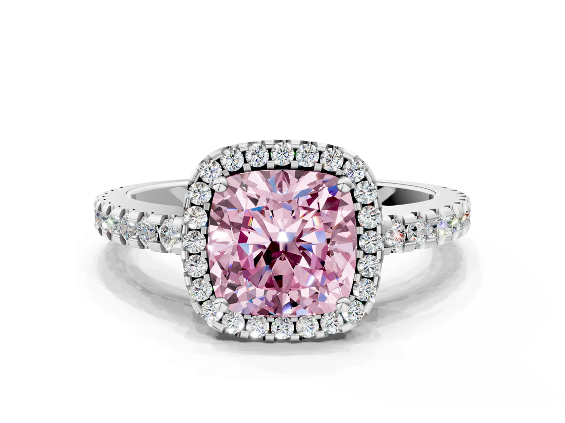 White gold Fancy Pink Cushion Cut Diamond Halo Engagement Ring with Pavé Band and Prong Setting_39