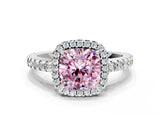White gold Fancy Pink Cushion Cut Diamond Halo Engagement Ring with Pavé Band and Prong Setting_39