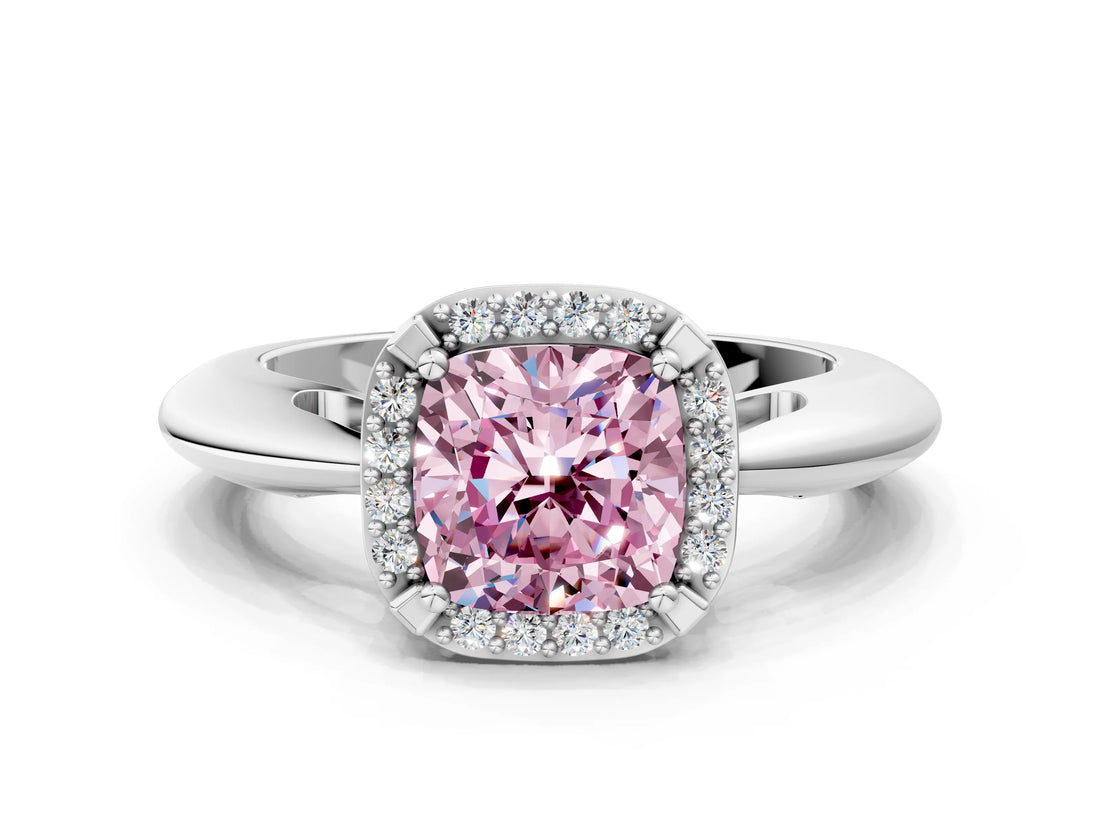 White gold Fancy Pink Cushion  Cut Diamond Halo Engagement Ring with Split Shank and Four-Prong Setting_90