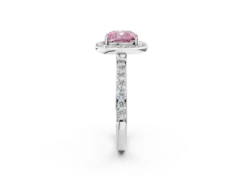 White gold Fancy Pink Cushion Cut Diamond Halo Ring with Bezel Frame and Pavé Band_2