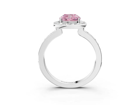 White gold Fancy Pink Cushion Cut Diamond Halo Ring with Bezel Frame and Pavé Band_3