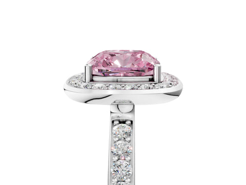 White gold Fancy Pink Cushion Cut Diamond Halo Ring with Bezel Frame and Pavé Band_5
