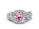 White gold Fancy Pink Cushion Cut Diamond Halo Ring with Milgrain Pavé Band and Four-Prong Setting_66