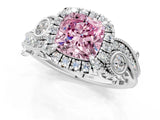 White gold Fancy Pink Cushion Cut Diamond Halo Ring with Milgrain Pavé Band and Four-Prong Setting_67