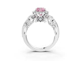 White gold Fancy Pink Cushion Cut Diamond Halo Ring with Milgrain Pavé Band and Four-Prong Setting_69