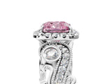 White gold Fancy Pink Cushion Cut Diamond Halo Ring with Milgrain Pavé Band and Four-Prong Setting_72