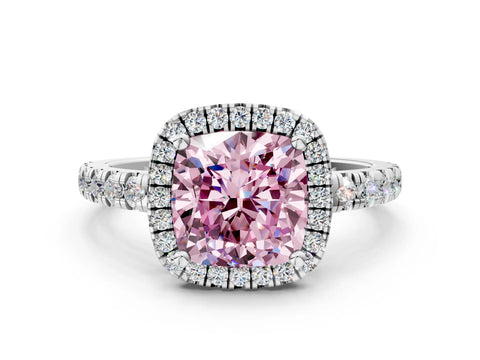 White gold Fancy Pink Cushion Cut Diamond Halo Ring with Pavé Band and Four-Prong Setting_12