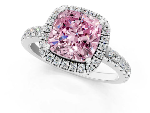 White gold Fancy Pink Cushion Cut Diamond Halo Ring with Pavé Band and Four-Prong Setting_13