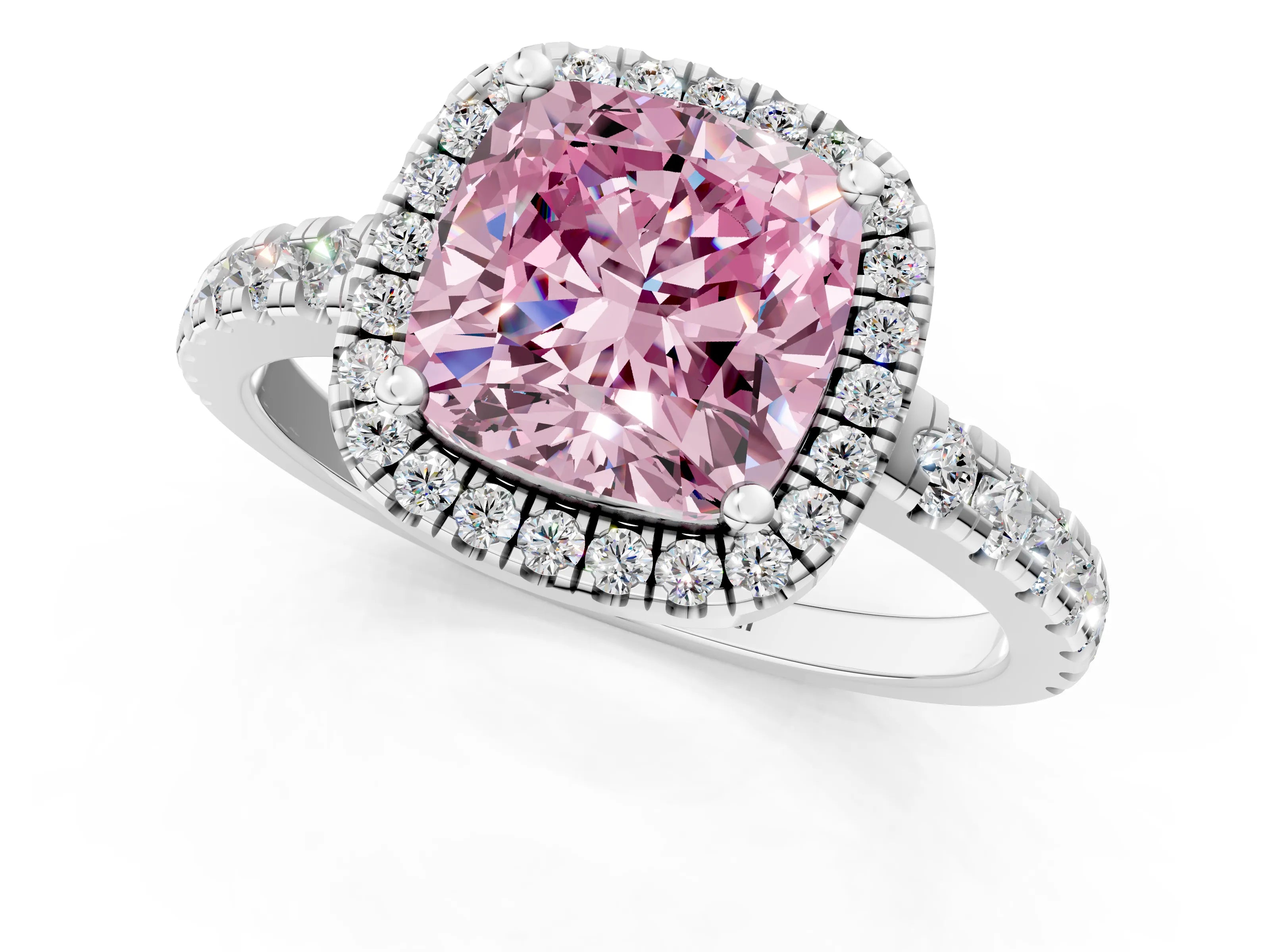 White gold Fancy Pink Cushion Cut Diamond Halo Ring with Pavé Band and Four-Prong Setting_13
