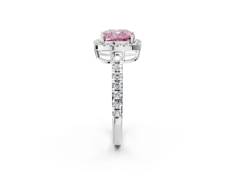 White gold Fancy Pink Cushion Cut Diamond Halo Ring with Pavé Band and Four-Prong Setting_14