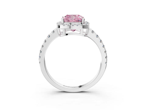 White gold Fancy Pink Cushion Cut Diamond Halo Ring with Pavé Band and Four-Prong Setting_15