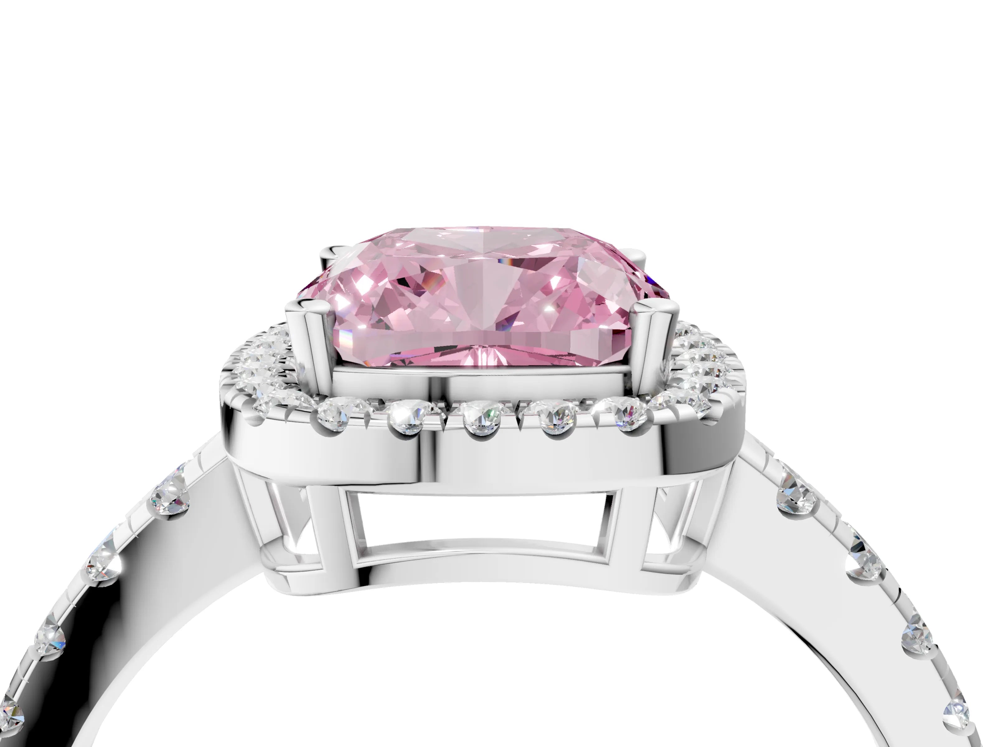 White gold Fancy Pink Cushion Cut Diamond Halo Ring with Pavé Band and Four-Prong Setting_16