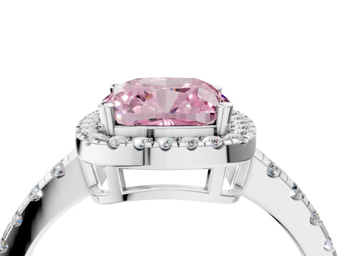 White gold Fancy Pink Cushion Cut Diamond Halo Ring with Pavé Band and Four-Prong Setting_16