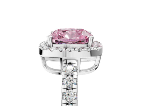 White gold Fancy Pink Cushion Cut Diamond Halo Ring with Pavé Band and Four-Prong Setting_17