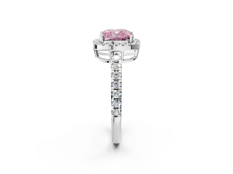 White gold Fancy Pink Cushion Cut Diamond Halo Ring with Pavé Band and Four-Prong Setting_2