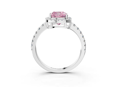 White gold Fancy Pink Cushion Cut Diamond Halo Ring with Pavé Band and Four-Prong Setting_3