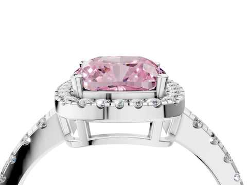 White gold Fancy Pink Cushion Cut Diamond Halo Ring with Pavé Band and Four-Prong Setting_4