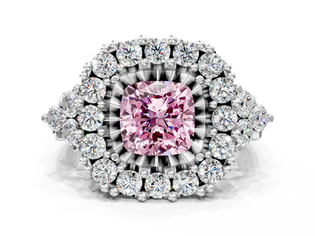 White gold Fancy Pink Cushion Cut Diamond Halo Ring with Pavé Band and Four-Prong Setting_53