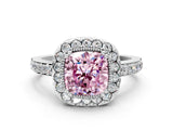 White gold Fancy Pink Cushion Cut Diamond Halo Ring with Pavé Band and Prong Setting_12
