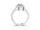 White gold Fancy Pink Cushion Cut Diamond Halo Ring with Pavé Band and Prong Setting_15
