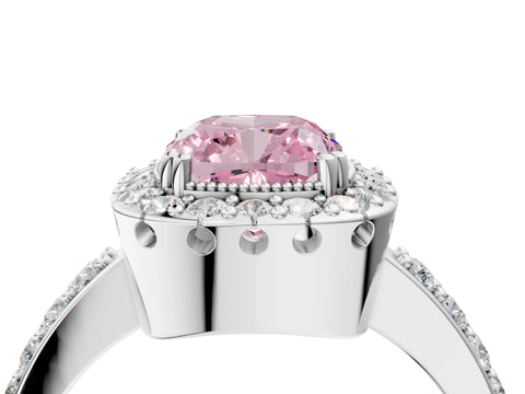 White gold Fancy Pink Cushion Cut Diamond Halo Ring with Pavé Band and Prong Setting_16