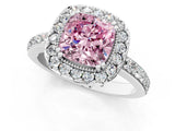 White gold Fancy Pink Cushion Cut Diamond Halo Ring with Pavé Band and Prong Setting_1