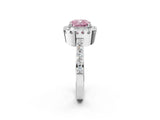 White gold Fancy Pink Cushion Cut Diamond Halo Ring with Pavé Band and Prong Setting_2
