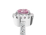 White gold Fancy Pink Cushion Cut Diamond Halo Ring with Pavé Band and Prong Setting_5