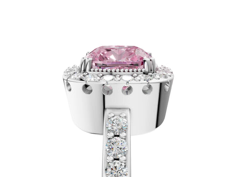 White gold Fancy Pink Cushion Cut Diamond Halo Ring with Pavé Band and Prong Setting_5