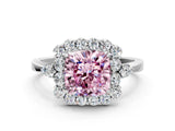White gold Fancy Pink Cushion Cut Diamond Halo Ring with Pear Side Stones and Prong Setting_75