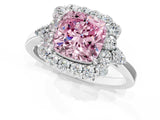White gold Fancy Pink Cushion Cut Diamond Halo Ring with Pear Side Stones and Prong Setting_76
