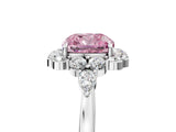 White gold Fancy Pink Cushion Cut Diamond Halo Ring with Pear Side Stones and Prong Setting_80
