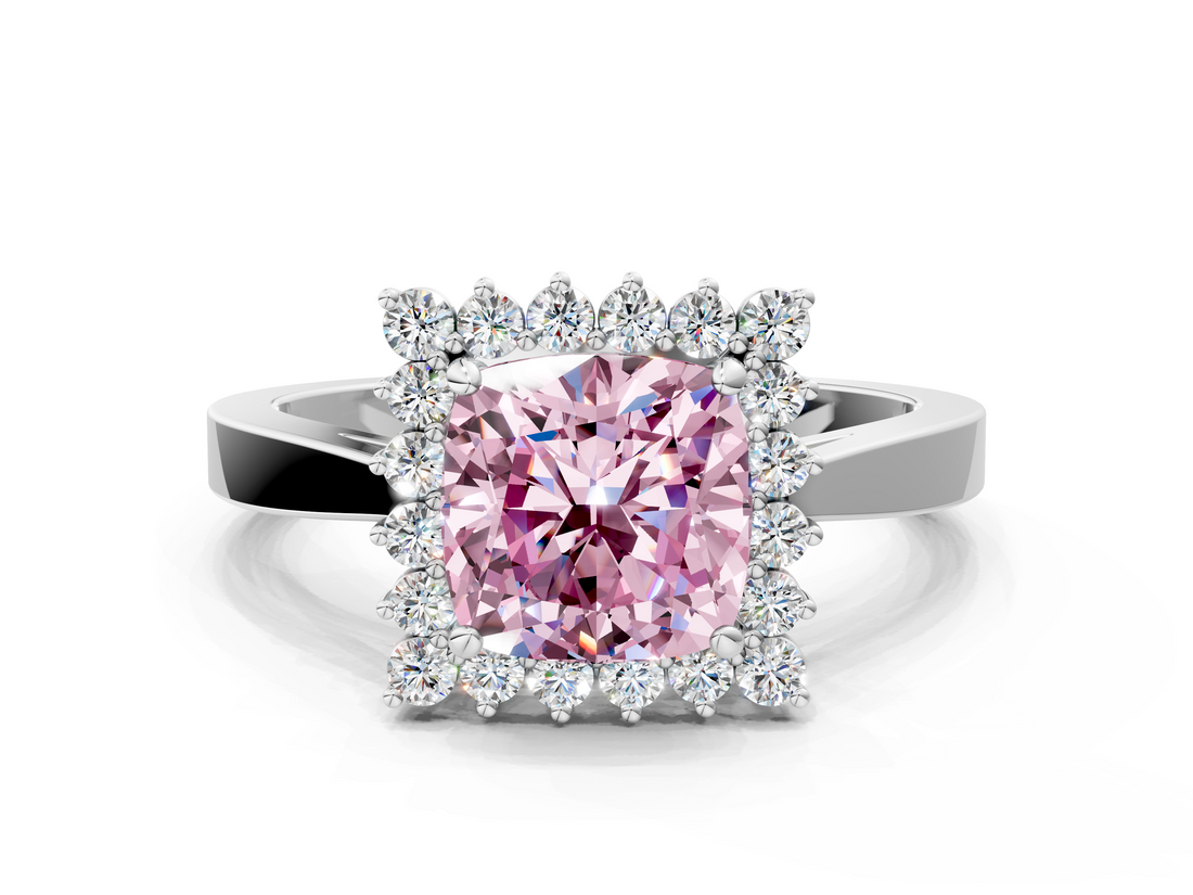 White gold Fancy Pink Cushion  Cut Diamond Halo Ring with Round Brilliant Halo and Solitaire Band_77