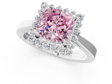 White gold Fancy Pink Cushion  Cut Diamond Halo Ring with Round Brilliant Halo and Solitaire Band_77