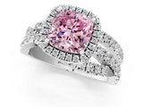 White gold Fancy Pink Cushion Cut Diamond Halo Ring with Round Split Shank and Prong Setting_19